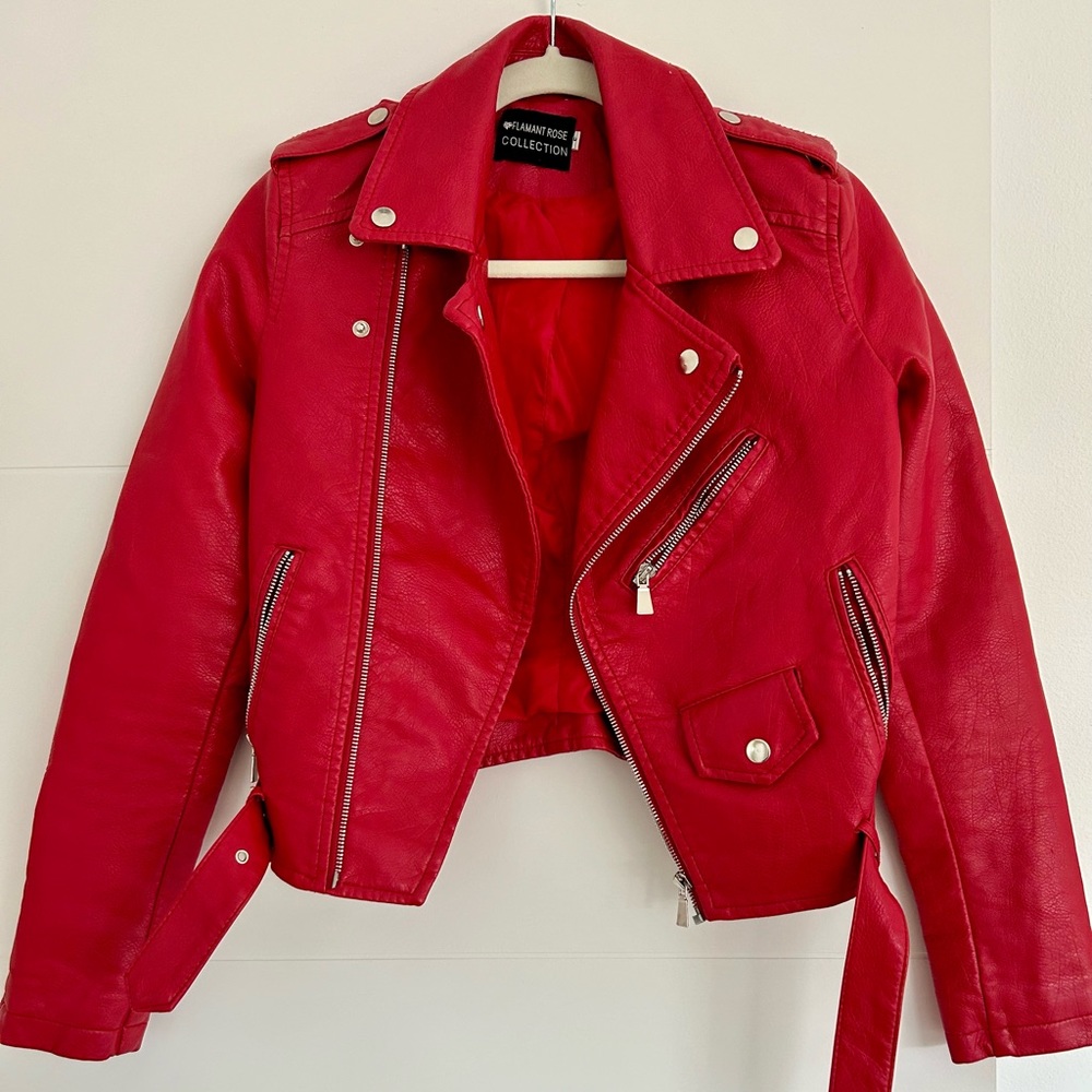Flamant Rose Collection Red Moto Jacket Size Small